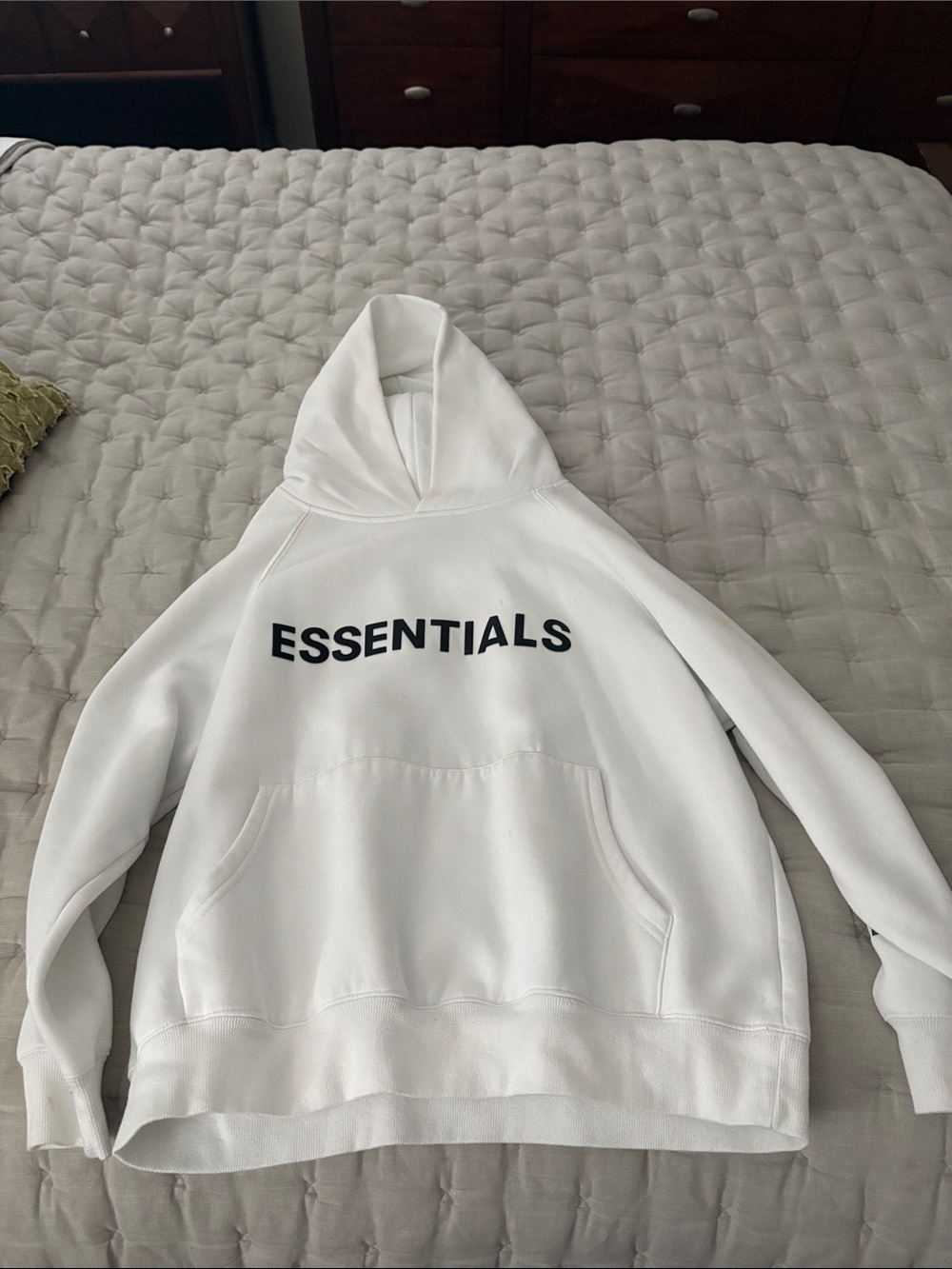 Essentials White Crewneck Hoodie with Black Logo